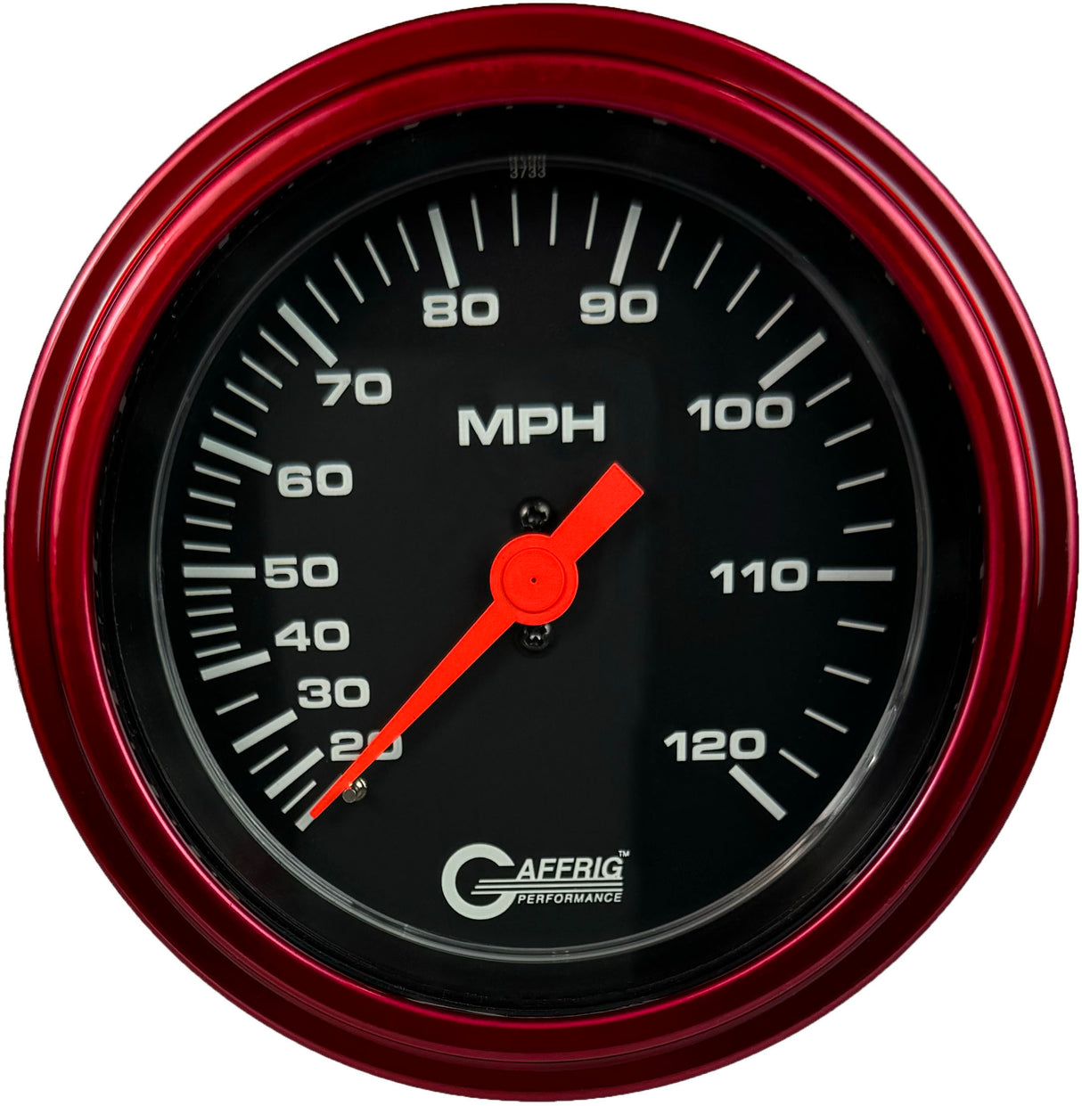 GAFFRIG 3 3/8 INCH MECHANICAL DRY SPEEDOMETER 120 MPH - HEAD ONLY BLACK / STEP RIM (008) / RED