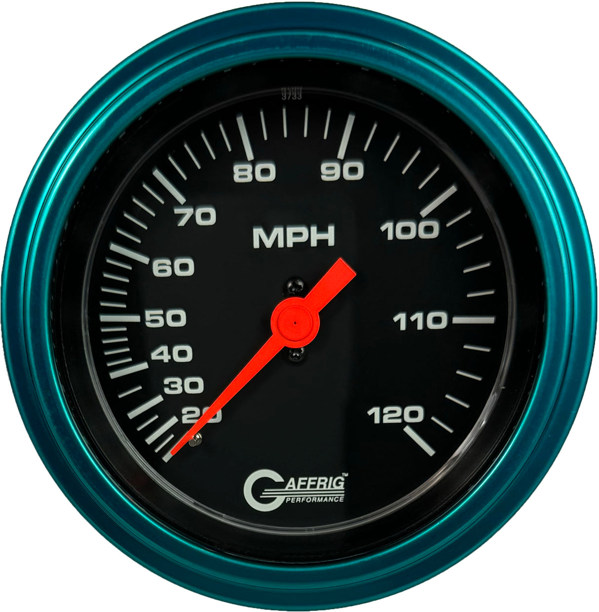 GAFFRIG 3 3/8 INCH MECHANICAL DRY SPEEDOMETER 120 MPH - HEAD ONLY BLACK / STEP RIM (008) / TEAL