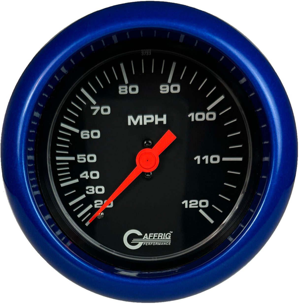 GAFFRIG 3 3/8 INCH MECHANICAL DRY SPEEDOMETER 120 MPH - HEAD ONLY BLACK / FAT RIM (338) / BLUE