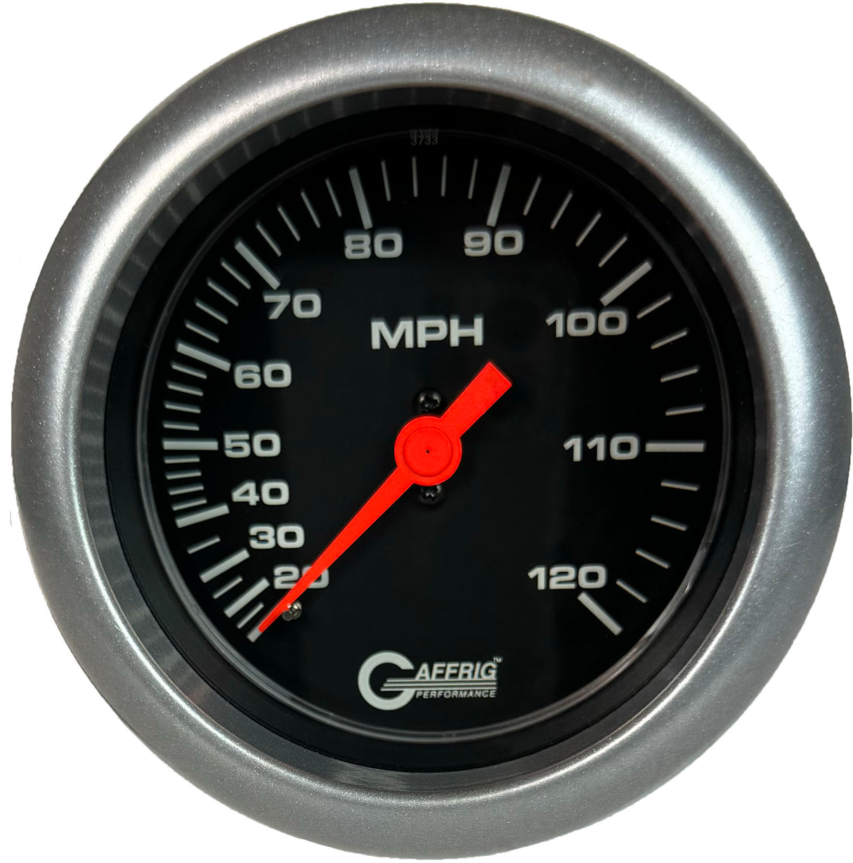 GAFFRIG 3 3/8 INCH MECHANICAL DRY SPEEDOMETER 120 MPH - HEAD ONLY BLACK / FAT RIM (338) / PLATINUM