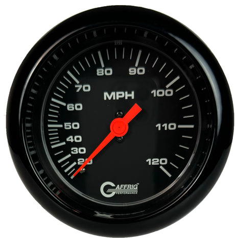 GAFFRIG 3 3/8 INCH MECHANICAL DRY SPEEDOMETER 120 MPH - HEAD ONLY BLACK / FAT RIM (338) / BLACK