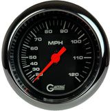 GAFFRIG 3 3/8 INCH MECHANICAL DRY SPEEDOMETER 120 MPH - HEAD ONLY BLACK / FAT RIM (338) / POLISHED/CHROME