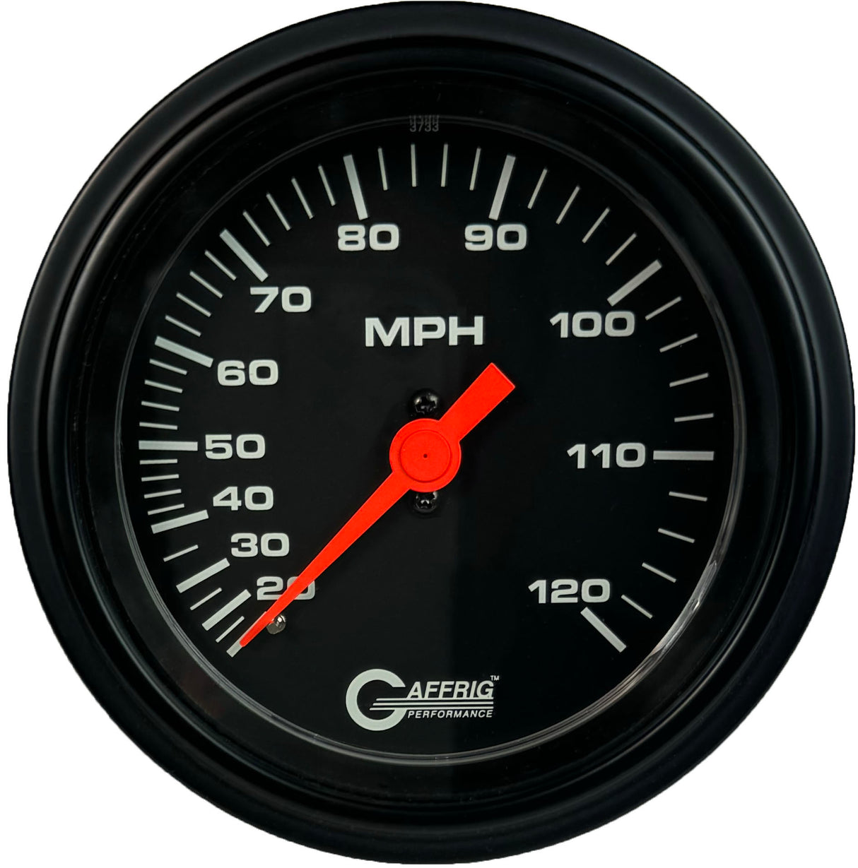 GAFFRIG 3 3/8 INCH MECHANICAL DRY SPEEDOMETER 120 MPH - HEAD ONLY BLACK / STEP RIM (008) / BLACK