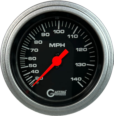 GAFFRIG 3 3/8 INCH MECHANICAL DRY SPEEDOMETER 140 MPH - HEAD ONLY BLACK / STEP RIM (008) / PLATINUM