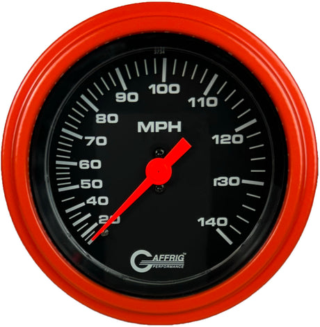 GAFFRIG 3 3/8 INCH MECHANICAL DRY SPEEDOMETER 140 MPH - HEAD ONLY BLACK / STEP RIM (008) / ORANGE