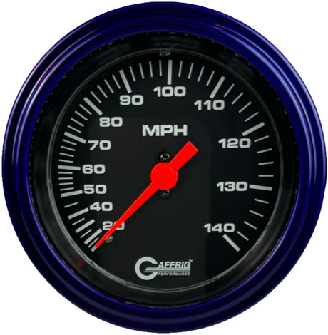 GAFFRIG 3 3/8 INCH MECHANICAL DRY SPEEDOMETER 140 MPH - HEAD ONLY BLACK / STEP RIM (008) / PURPLE