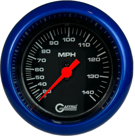 GAFFRIG 3 3/8 INCH MECHANICAL DRY SPEEDOMETER 140 MPH - HEAD ONLY BLACK / FAT RIM (338) / BLUE