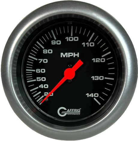 GAFFRIG 3 3/8 INCH MECHANICAL DRY SPEEDOMETER 140 MPH - HEAD ONLY BLACK / FAT RIM (338) / PLATINUM