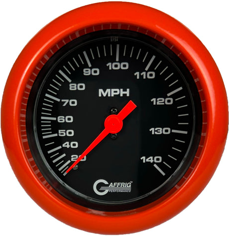 GAFFRIG 3 3/8 INCH MECHANICAL DRY SPEEDOMETER 140 MPH - HEAD ONLY BLACK / FAT RIM (338) / ORANGE