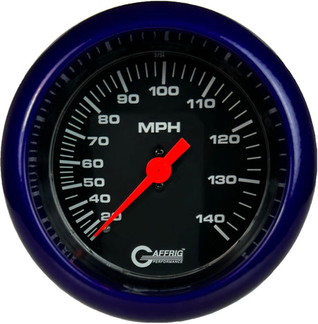 GAFFRIG 3 3/8 INCH MECHANICAL DRY SPEEDOMETER 140 MPH - HEAD ONLY BLACK / FAT RIM (338) / PURPLE