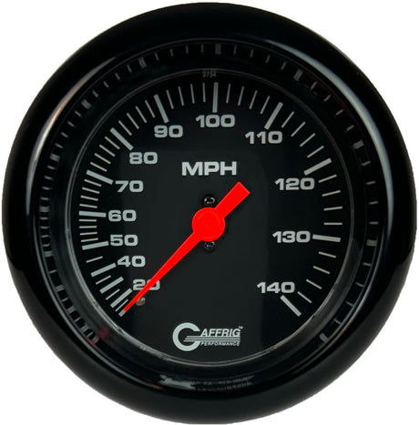 GAFFRIG 3 3/8 INCH MECHANICAL DRY SPEEDOMETER 140 MPH - HEAD ONLY BLACK / FAT RIM (338) / BLACK