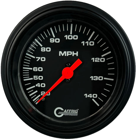 GAFFRIG 3 3/8 INCH MECHANICAL DRY SPEEDOMETER 140 MPH - HEAD ONLY BLACK / STEP RIM (008) / BLACK