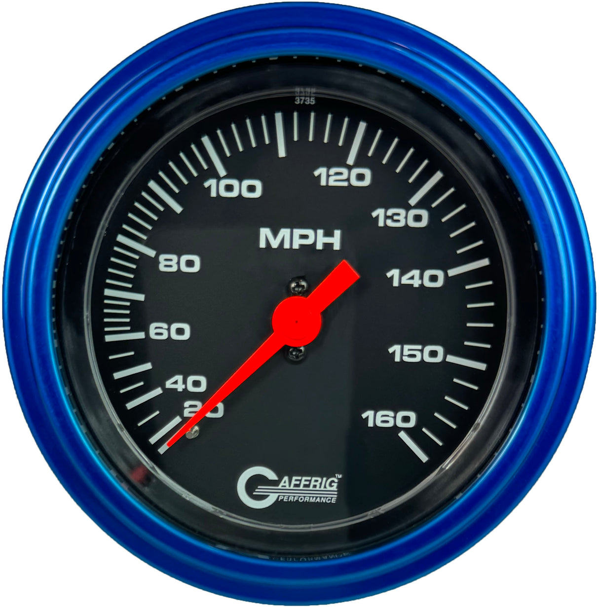 GAFFRIG 3 3/8 INCH MECHANICAL DRY SPEEDOMETER 160 MPH - HEAD ONLY STEP RIM (008) / BLUE / BLACK