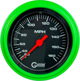 GAFFRIG 3 3/8 INCH MECHANICAL DRY SPEEDOMETER 160 MPH - HEAD ONLY STEP RIM (008) / LIME GREEN / BLACK