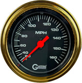 GAFFRIG 3 3/8 INCH MECHANICAL DRY SPEEDOMETER 160 MPH - HEAD ONLY STEP RIM (008) / GOLD / BLACK