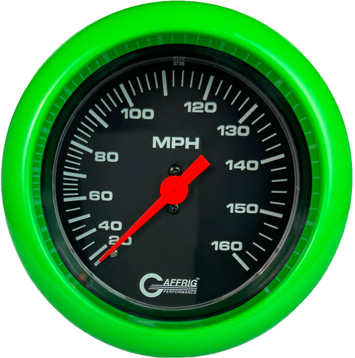 GAFFRIG 3 3/8 INCH MECHANICAL DRY SPEEDOMETER 160 MPH - HEAD ONLY FAT RIM (338) / LIME GREEN / BLACK