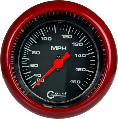 GAFFRIG 3 3/8 INCH MECHANICAL DRY SPEEDOMETER 160 MPH - HEAD ONLY FAT RIM (338) / RED / BLACK