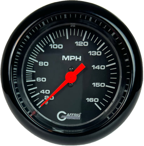 GAFFRIG 3 3/8 INCH MECHANICAL DRY SPEEDOMETER 160 MPH - HEAD ONLY FAT RIM (338) / BLACK / BLACK