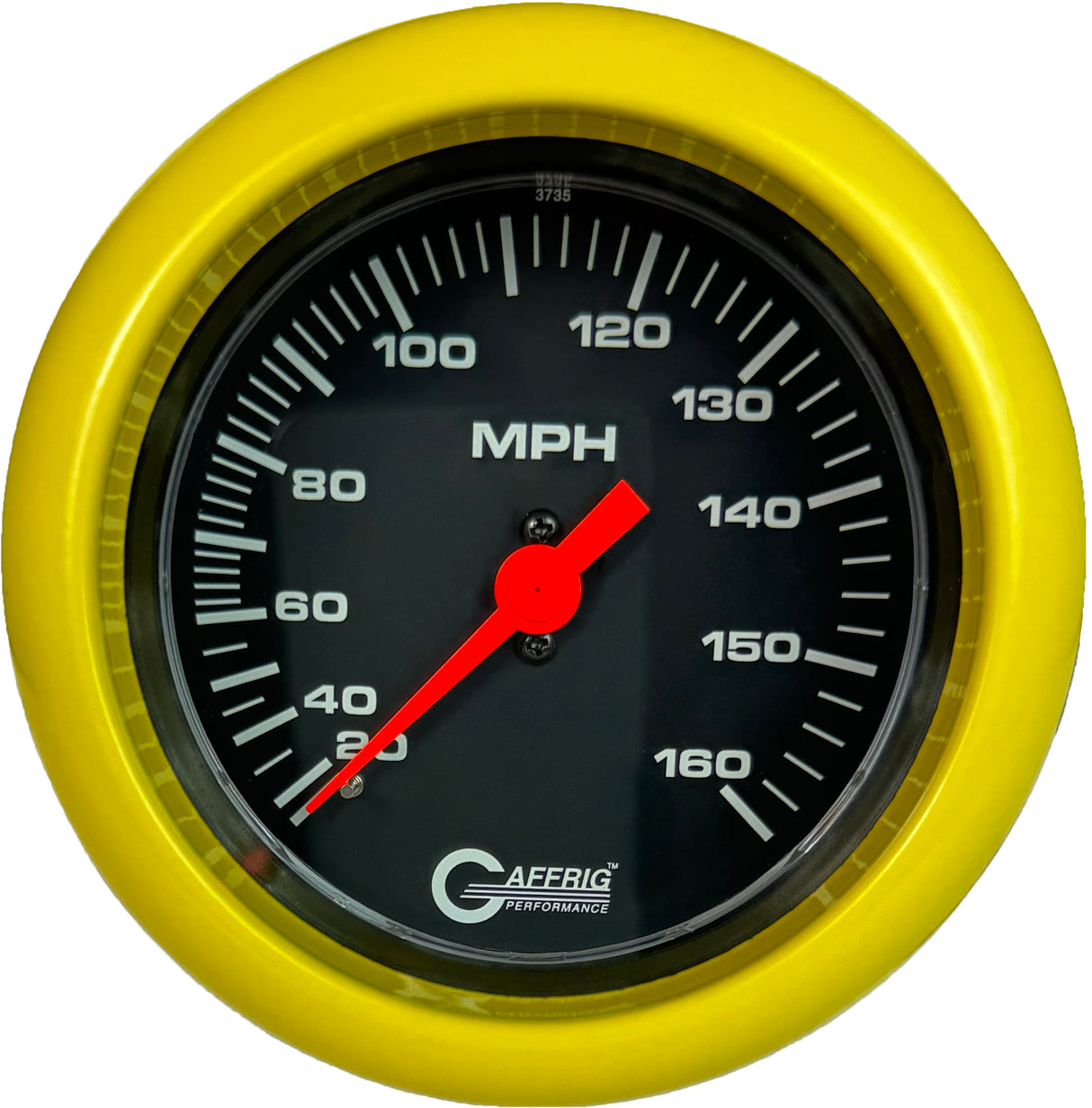 GAFFRIG 3 3/8 INCH MECHANICAL DRY SPEEDOMETER 160 MPH - HEAD ONLY FAT RIM (338) / YELLOW / BLACK