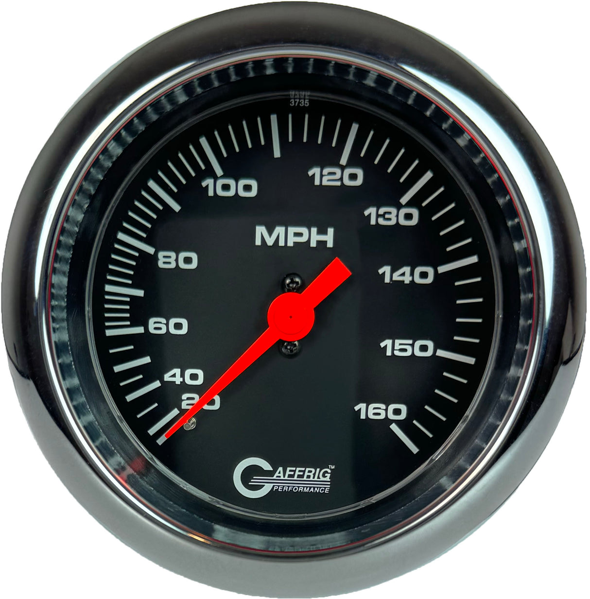 GAFFRIG 3 3/8 INCH MECHANICAL DRY SPEEDOMETER 160 MPH - HEAD ONLY FAT RIM (338) / POLISHED/CHROME / BLACK