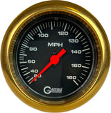 GAFFRIG 3 3/8 INCH MECHANICAL DRY SPEEDOMETER 160 MPH - HEAD ONLY FAT RIM (338) / GOLD / BLACK