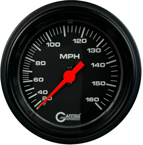 GAFFRIG 3 3/8 INCH MECHANICAL DRY SPEEDOMETER 160 MPH - HEAD ONLY STEP RIM (008) / BLACK / BLACK