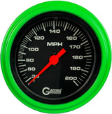 GAFFRIG 3 3/8 INCH MECHANICAL DRY SPEEDOMETER 200 MPH - HEAD ONLY STEP RIM (008) / LIME GREEN / BLACK