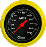 GAFFRIG 3 3/8 INCH MECHANICAL DRY SPEEDOMETER 200 MPH - HEAD ONLY STEP RIM (008) / YELLOW / BLACK