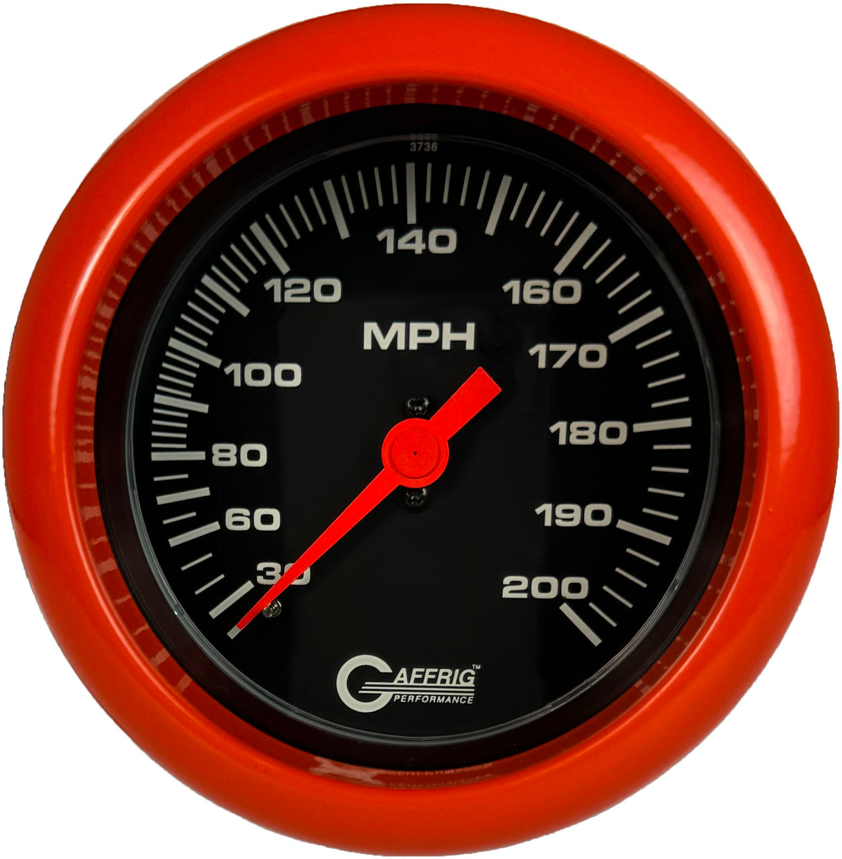 GAFFRIG 3 3/8 INCH MECHANICAL DRY SPEEDOMETER 200 MPH - HEAD ONLY FAT RIM (338) / ORANGE / BLACK