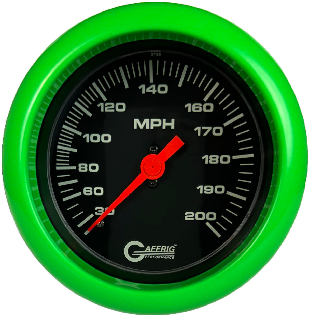 GAFFRIG 3 3/8 INCH MECHANICAL DRY SPEEDOMETER 200 MPH - HEAD ONLY FAT RIM (338) / LIME GREEN / BLACK