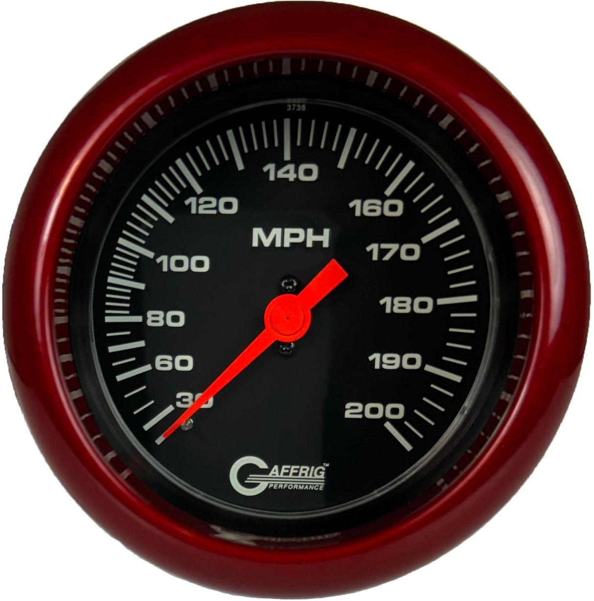 GAFFRIG 3 3/8 INCH MECHANICAL DRY SPEEDOMETER 200 MPH - HEAD ONLY FAT RIM (338) / RED / BLACK