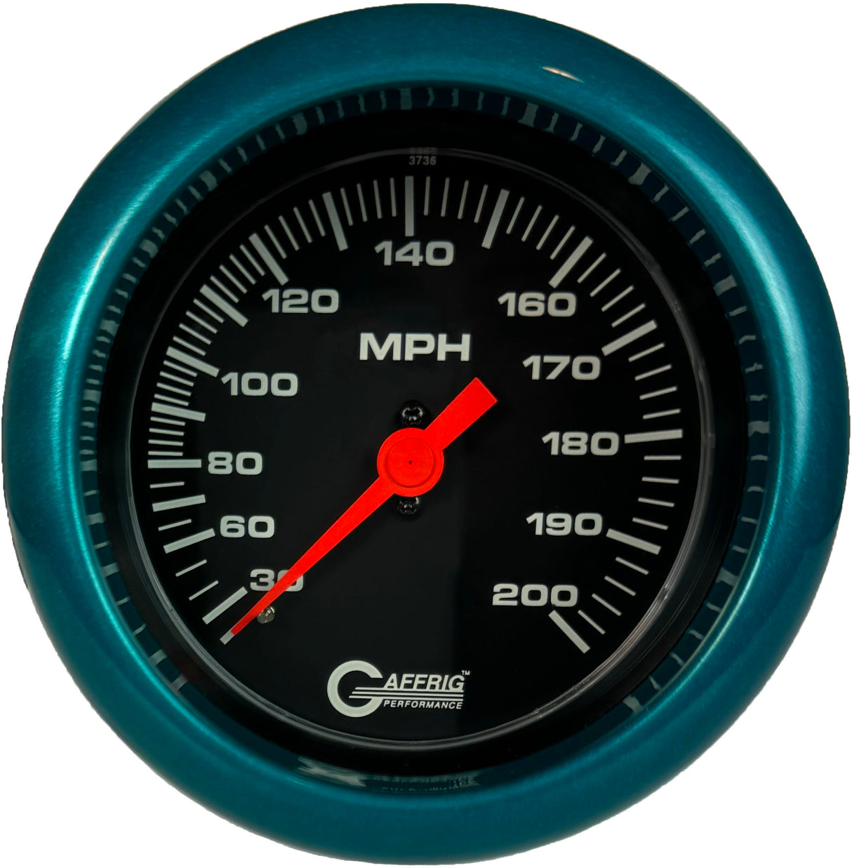 GAFFRIG 3 3/8 INCH MECHANICAL DRY SPEEDOMETER 200 MPH - HEAD ONLY FAT RIM (338) / TEAL / BLACK