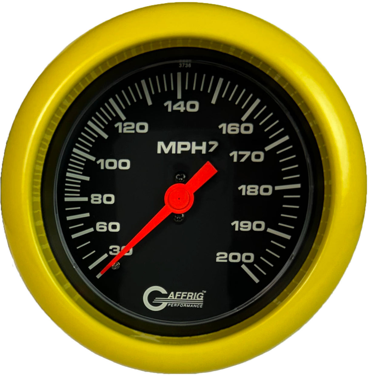 GAFFRIG 3 3/8 INCH MECHANICAL DRY SPEEDOMETER 200 MPH - HEAD ONLY FAT RIM (338) / YELLOW / BLACK