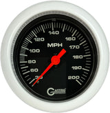 GAFFRIG 3 3/8 INCH MECHANICAL DRY SPEEDOMETER 200 MPH - HEAD ONLY FAT RIM (338) / WHITE / BLACK