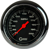 GAFFRIG 3 3/8 INCH MECHANICAL DRY SPEEDOMETER 200 MPH - HEAD ONLY FAT RIM (338) / POLISHED/CHROME / BLACK