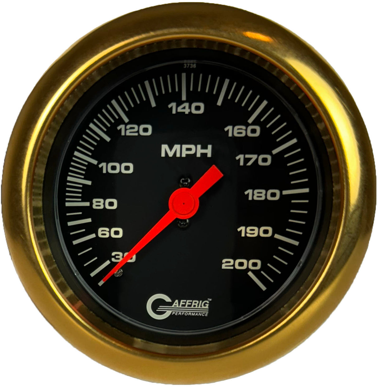 GAFFRIG 3 3/8 INCH MECHANICAL DRY SPEEDOMETER 200 MPH - HEAD ONLY FAT RIM (338) / GOLD / BLACK