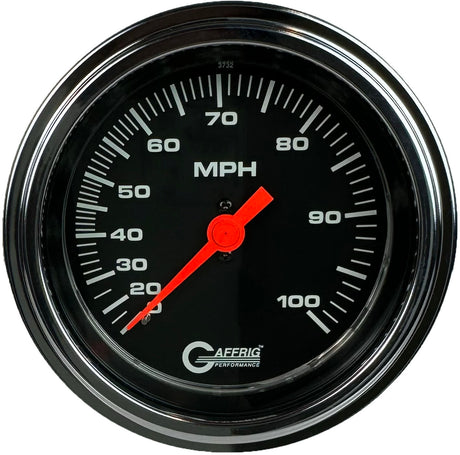 GAFFRIG 3 3/8 INCH MECHANICAL DRY SPEEDOMETER 100 MPH KIT BLACK / STEP RIM (008) / POLISHED/CHROME