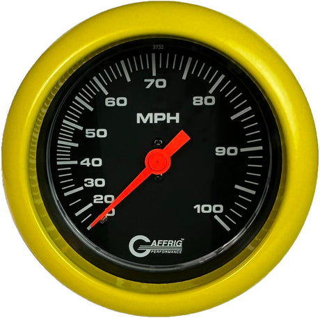 GAFFRIG 3 3/8 INCH MECHANICAL DRY SPEEDOMETER 100 MPH KIT BLACK / FAT RIM (338) / YELLOW