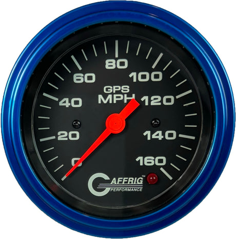 GAFFRIG 3 3/8 INCH GPS ANALOG SPEEDOMETER - 160 MPH - HEAD ONLY BLACK STEP RIM / BLUE