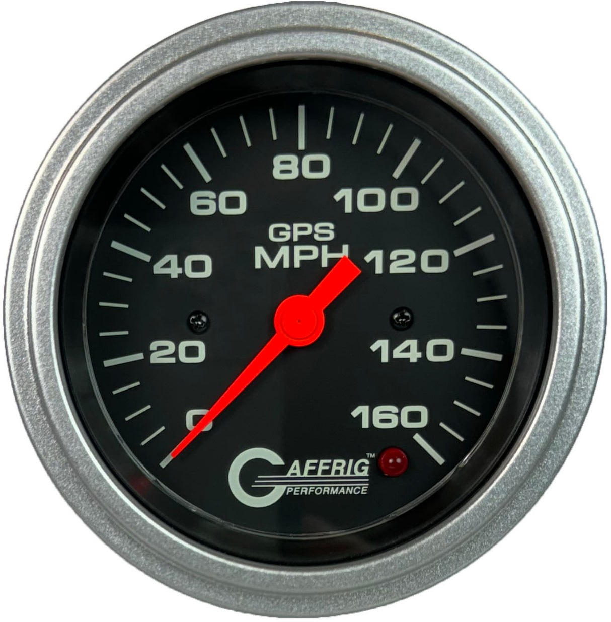 GAFFRIG 3 3/8 INCH GPS ANALOG SPEEDOMETER - 160 MPH - HEAD ONLY BLACK STEP RIM / PLATINUM