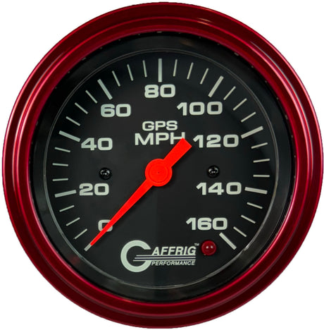 GAFFRIG 3 3/8 INCH GPS ANALOG SPEEDOMETER - 160 MPH - HEAD ONLY BLACK STEP RIM / RED