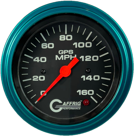 GAFFRIG 3 3/8 INCH GPS ANALOG SPEEDOMETER - 160 MPH - HEAD ONLY BLACK STEP RIM / TEAL