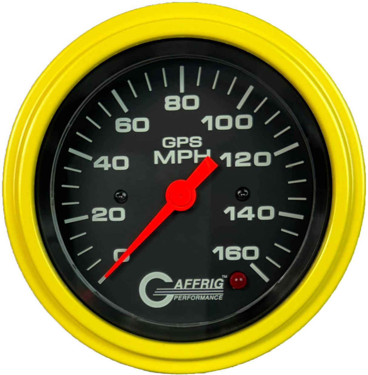 GAFFRIG 3 3/8 INCH GPS ANALOG SPEEDOMETER - 160 MPH - HEAD ONLY BLACK STEP RIM / YELLOW