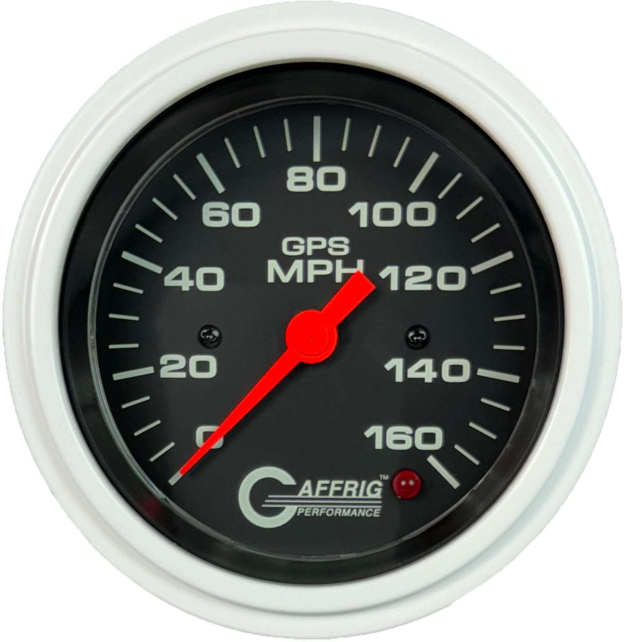 GAFFRIG 3 3/8 INCH GPS ANALOG SPEEDOMETER - 160 MPH - HEAD ONLY BLACK STEP RIM / WHITE