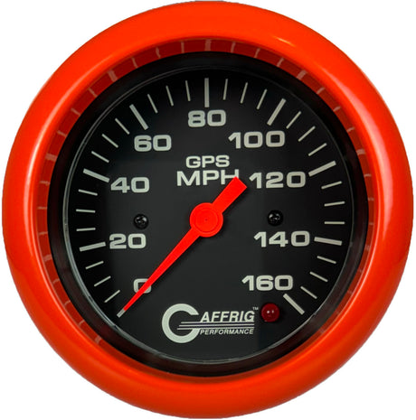 GAFFRIG 3 3/8 INCH GPS ANALOG SPEEDOMETER - 160 MPH - HEAD ONLY BLACK FAT RIM / ORANGE