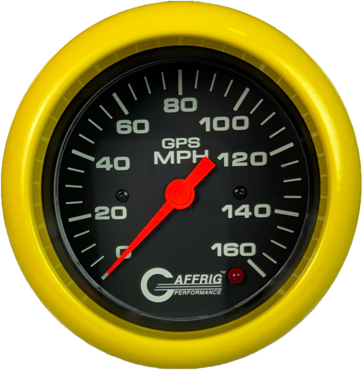 GAFFRIG 3 3/8 INCH GPS ANALOG SPEEDOMETER - 160 MPH - HEAD ONLY BLACK FAT RIM / YELLOW