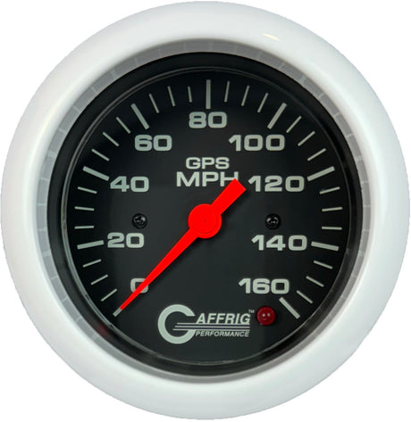 GAFFRIG 3 3/8 INCH GPS ANALOG SPEEDOMETER - 160 MPH - HEAD ONLY BLACK FAT RIM / WHITE