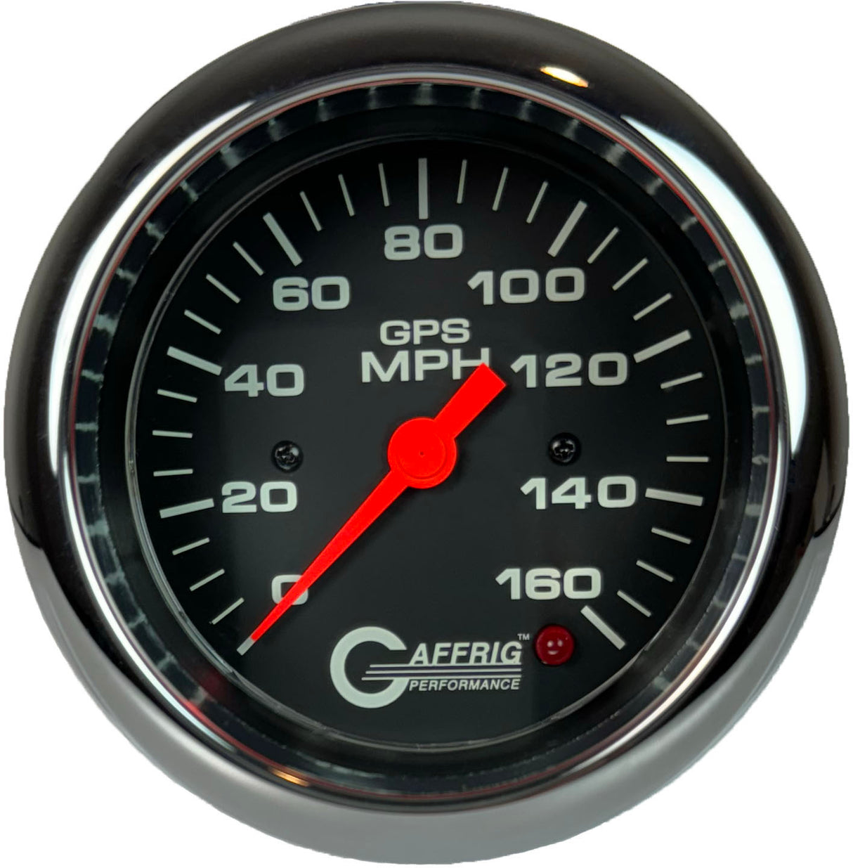 GAFFRIG 3 3/8 INCH GPS ANALOG SPEEDOMETER - 160 MPH - HEAD ONLY BLACK FAT RIM / CHROME