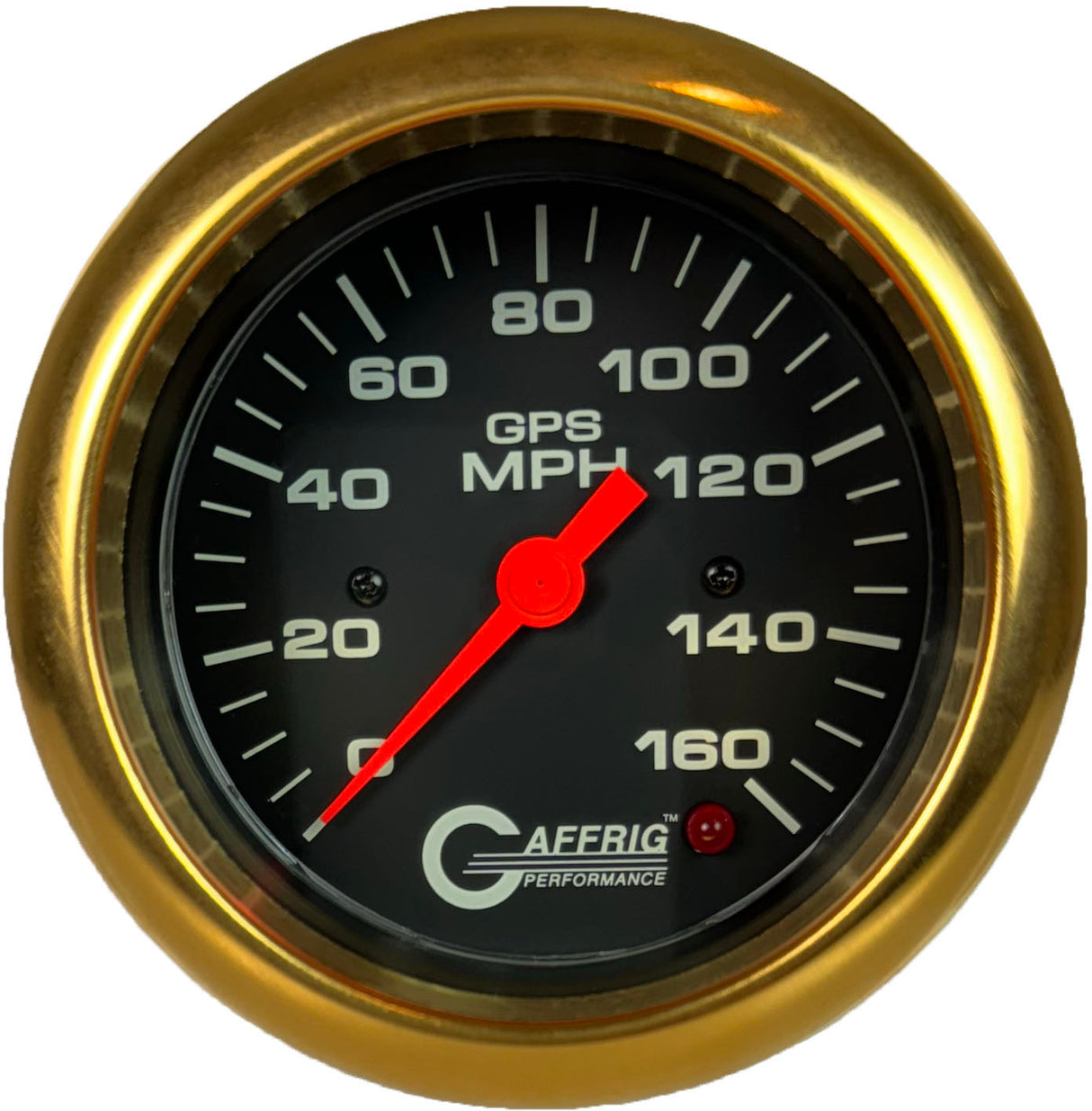 GAFFRIG 3 3/8 INCH GPS ANALOG SPEEDOMETER - 160 MPH - HEAD ONLY BLACK FAT RIM / GOLD