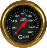 GAFFRIG 3 3/8 INCH GPS ANALOG SPEEDOMETER - 160 MPH - HEAD ONLY BLACK FAT RIM / GOLD